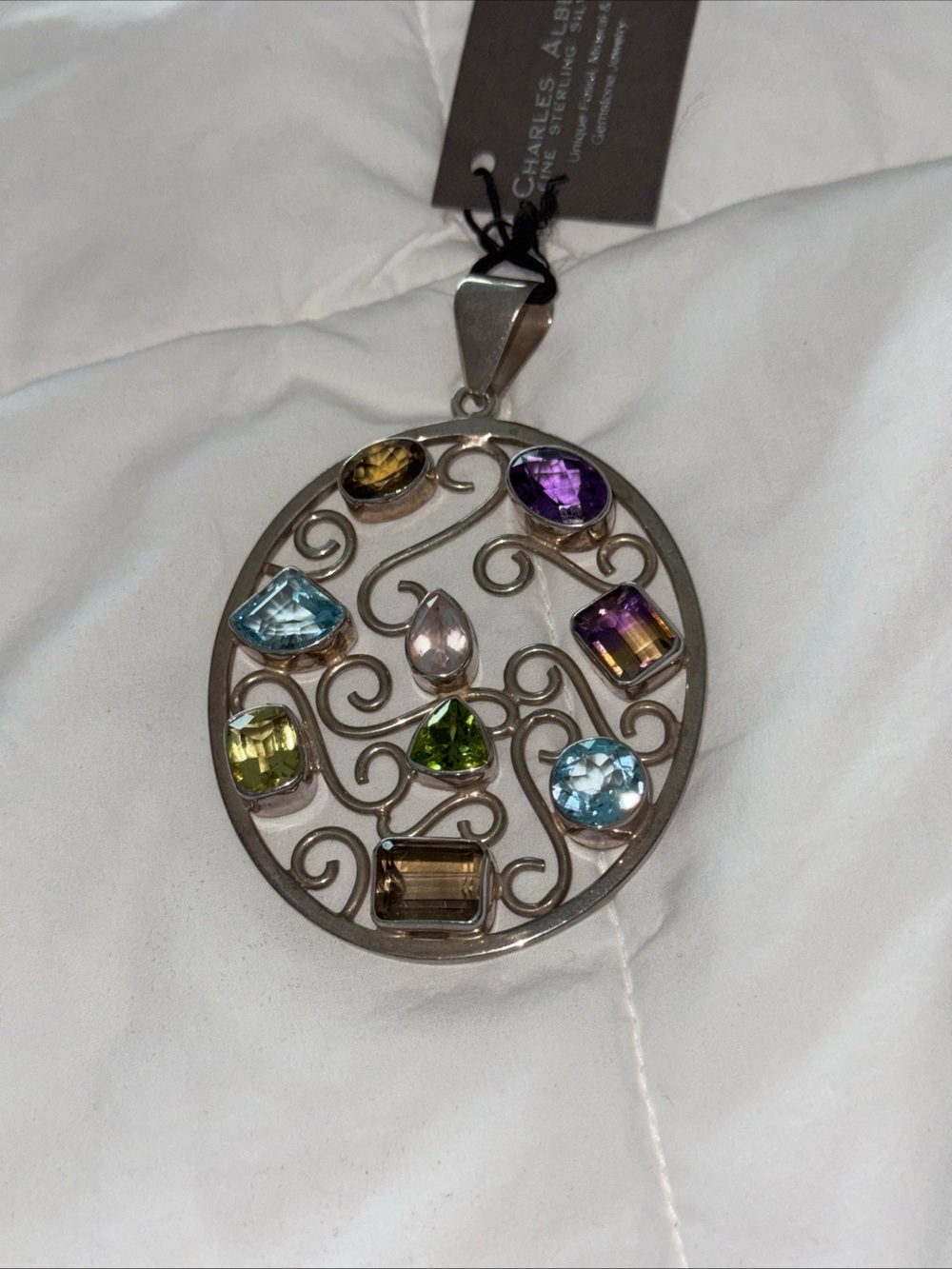 Charles Albert Multistone Oval Pendant Necklace in Mixed Colors